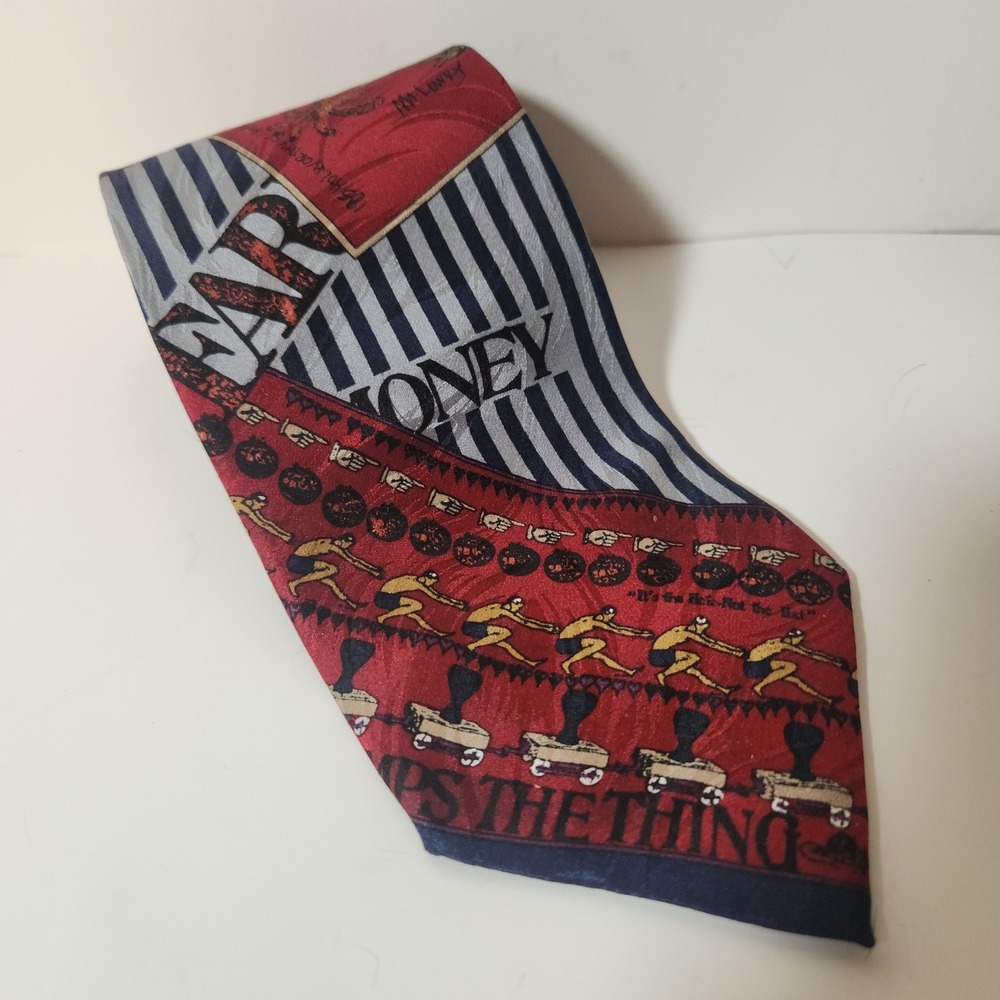 Club International Tip Top‎ Mens Silk Tie Red Navy Novelty Art Print  Vintage